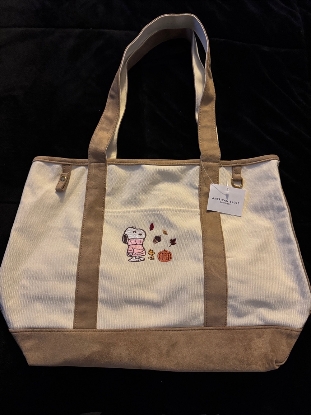 American Eagle Outfitters Cream and Tan Snoopy Tote